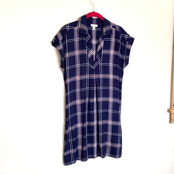 NWOT Soft Joie • Navy Plaid Collared Shirt Dress - Picture 3 of 10